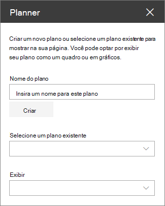 Caixa de ferramentas da peça Web Planner