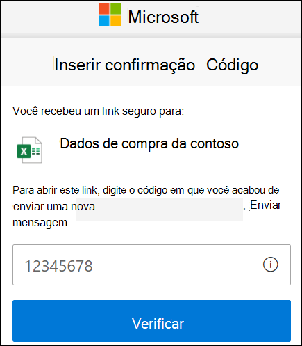 Janela de código de verificação de compartilhamento externo do OneDrive