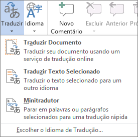 Ferramentas de tradução disponíveis nos programas do Office