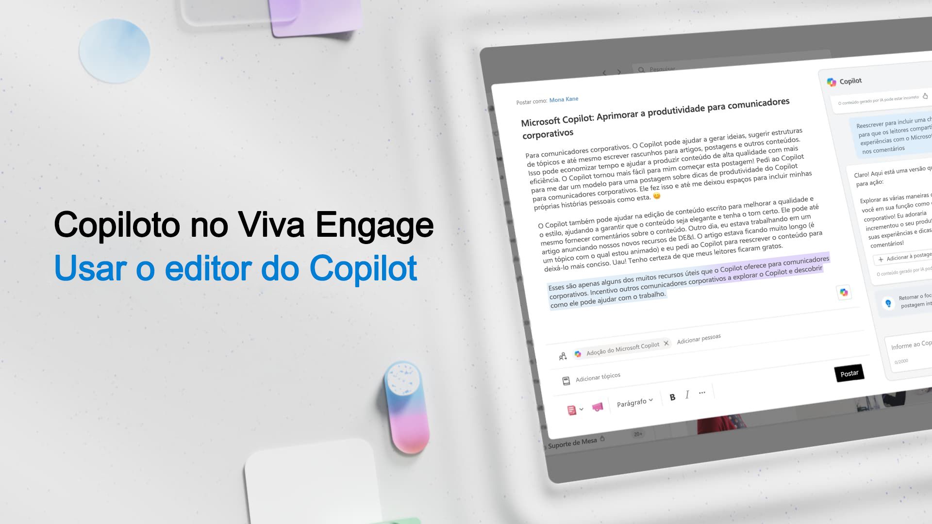 Vídeo: Usando o editor do Copilot no Viva Engage