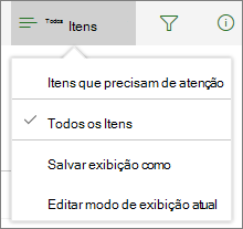 Itens que precisam de atenção no menu Exibir opções