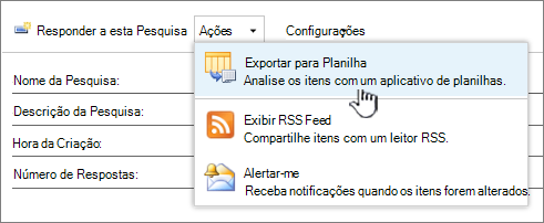 Pesquisa botão Exportar para planilha realçado