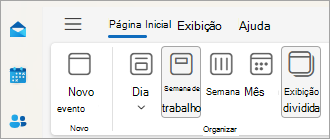 Captura de tela da exibição calendário com a opção Dividir exibição selecionada