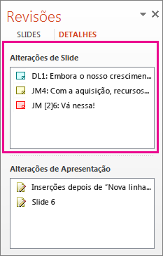 Alterações de slide