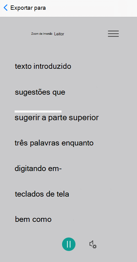 A exibição principal no Microsoft Lens usando o Leitor Imersivo.