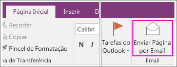 Captura de tela do botão Enviar Página por Email no OneNote 2016.