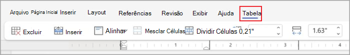 Guias de tabela na faixa de opções simplificada