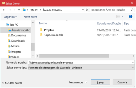 Pode guardar uma mensagem de e-mail existente como um ficheiro.