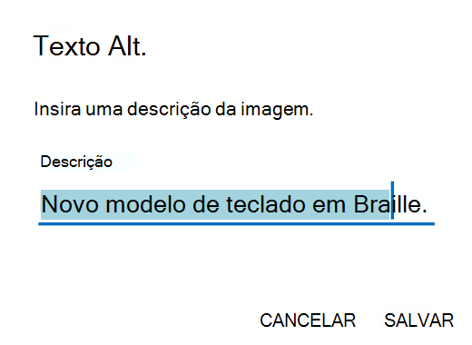 Caixa de diálogo de texto alt do Outlook para Android.