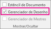 Gerenciador de Desenho selecionado na guia Desenvolvedor do Visio 2016