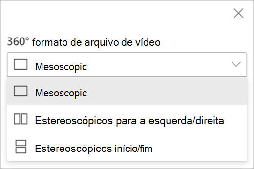 opções de vídeo