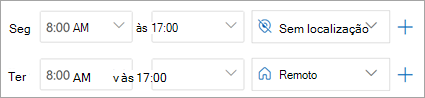 Captura de ecrã a mostrar a Localização do trabalho agora definida como Sem localização