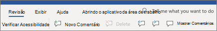 Comentários na faixa de opções do Word