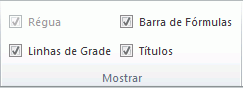 Opções no grupo Mostrar na guia Exibir