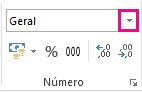 Caixa Formato de Número na guia Página Inicial