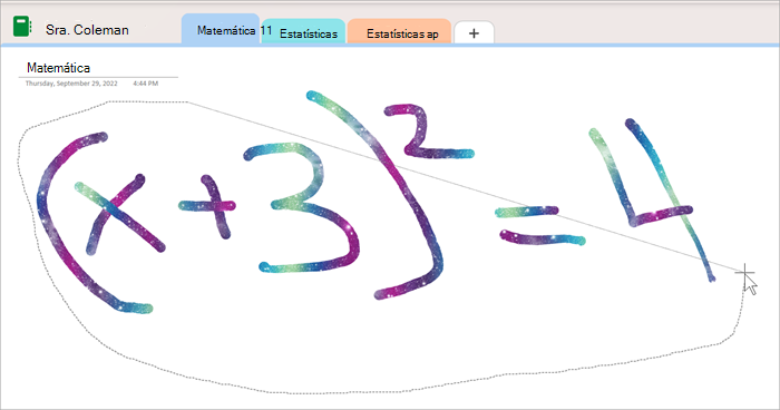 captura de ecrã a mostrar a utilização da ferramenta de seleção de laço para fazer um círculo à volta de uma equação escrita à mão