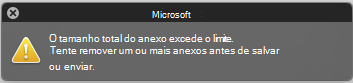 Mensagem de erro quando o anexo é muito grande para enviar