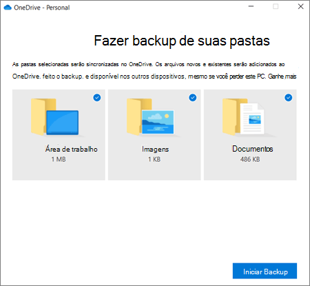 Captura de ecrã da caixa de diálogo Configurar a proteção de pastas importantes no OneDrive