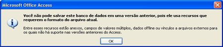 Este banco de dados foi salvo no formato de arquivo do Microsoft Access 2.0.