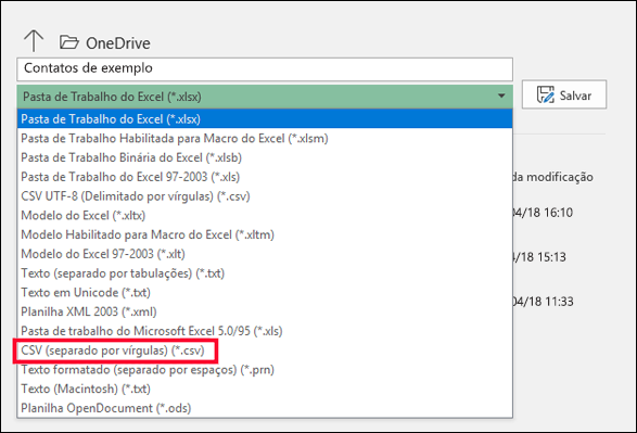 Salve seu arquivo do Excel como um arquivo CSV.