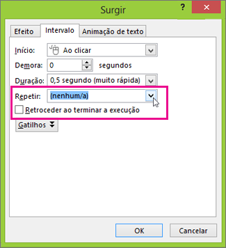 Repetir ou retroceder o efeito de animação