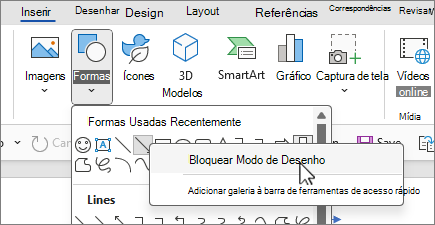 Tela do modo de desenho Shapes Lock