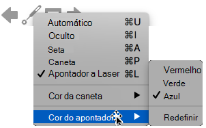 Você pode escolher vermelho, verde ou azul para a cor do ponteiro laser