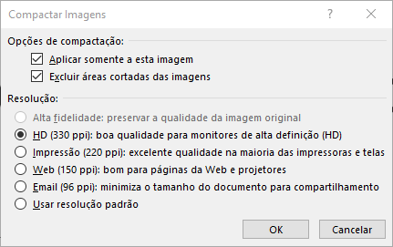 Caixa de diálogo Compactar Imagens