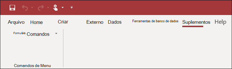 Captura de tela da faixa de opções de suplementos no Access