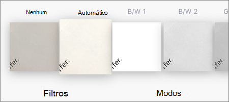 Opções de filtro para digitalização de imagem no OneDrive para iOS