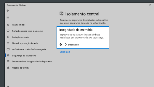 Detalhes de integridade de memória sob isolamento de núcleo