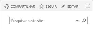 A captura de tela mostra uma seção da faixa de opções do SharePoint Online com os controles Compartilhar, Acompanhar e Editar, além da caixa de pesquisa.