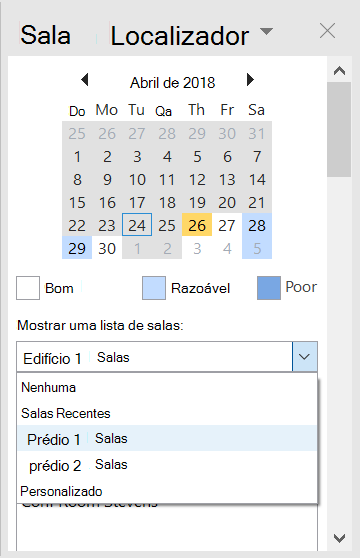 Use o Localizador de Salas para ver as salas de conferência disponíveis para sua reunião.