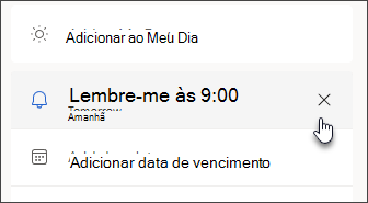 Captura de tela mostrando o ícone cancelar para remover um lembrete de tarefa