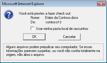 Caixa de mensagem que oferece a oportunidade de manter o arquivo checked-out em uma pasta local de rascunhos