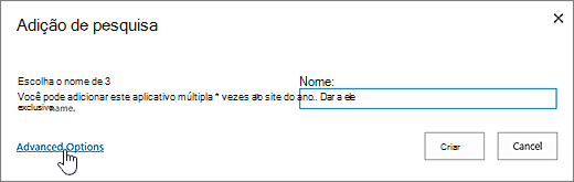 Adicionar uma caixa de diálogo de pesquisa com opções avançadas realçadas