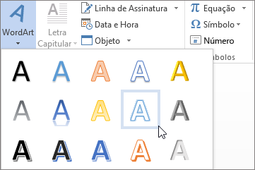 Escolhendo uma opção de WordArt