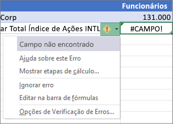 Ignorar um #CAMPO! erro