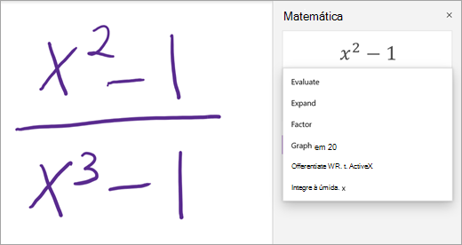 Uma lista de Expressões no Assistente de Expressões Matemáticas