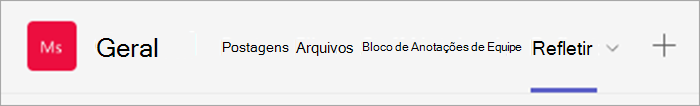 captura de tela da navegação na parte superior da equipe de um educador. As guias incluem Postagens, Arquivos, Notebook da Equipe e Refletir.