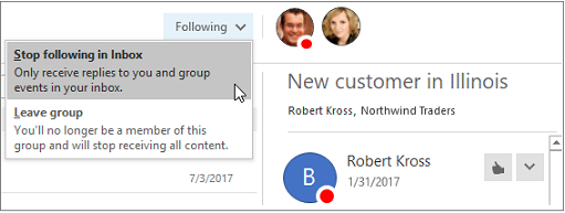 Botão Assinar no cabeçalho de grupos no Outlook 2016