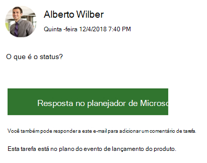 Captura de tela: mostrando um exemplo de uma mensagem de email de grupo que você pode receber.