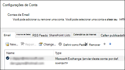 Configurações de conta