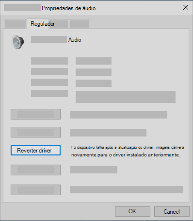 Reverter o driver de áudio no Gerenciador de dispositivos