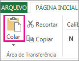 Comando Colar no grupo Área de Transferência