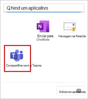 Selecione Partilhar no Teams para partilhar um e-mail no Outlook para o Teams.