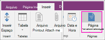 Captura de tela do botão Modelos de Página no OneNote 2016.