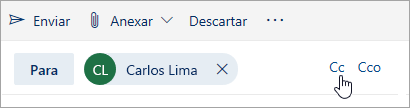 Uma captura de tela dos botões Cc e Cco