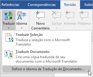 Mostra o Definir Idioma de Tradução do Documento no menu Traduzir
