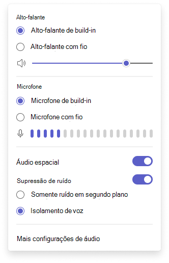 Lista de Opções de Áudio para Reconhecimento de Voz